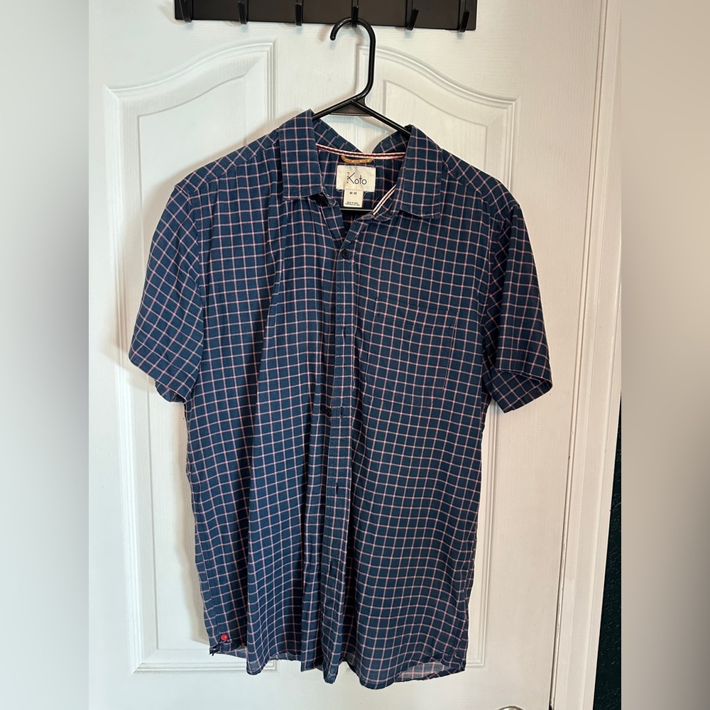Koto Short Sleeve Plaid Lightweight Button Up Shirt